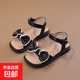 Girls Sandals Children's Princess Sandals 2025 New Summer Model Summer Middle-aged Children Baby Little Girls Beach Soft Sole xd-728 Black 33 / Inner Length 20.7cm