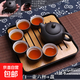 Zisha Kung Fu Tea Set Small Set Dry Infusion Plate Teapot Cover Bowl Cup Tea Tray Home Convenient to Carry Complete Set for Travel Bamboo Square Plate Comes with One Pot and Four Cups