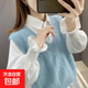 2025 new sweater women's vest vest sweater spring and autumn waistcoat loose and stylish age-reducing versatile top 1047 blue XL recommended 121 Jin Jin equals 0.5 kg -135 Jin Jin equals 0.5 kg