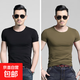 2 pieces of men's short-sleeved T-shirts slim fit summer half-sleeved black and white pure white tight-fitting bottoming shirt trendy brand QM round neck black + round neck army green XL 130-145Jin Jin equals 0.5 kg