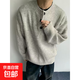 Gray sweater large size henley collar sweater men's lazy style inner base sweater jacket gray thick L
