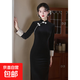 Clothing sample Retro black velvet cheongsam long-sleeved 2025 autumn slimming waist temperament dress daily style 557 L