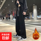 Autumn and winter casual sports pants with velvet and thickened sweatpants, trendy American straight trousers, versatile loose casual pants, straight trousers, black, velvet, clearance specials, 2XL heavyweight high-quality models