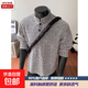 Black and white twill knitted henley shirt men's autumn small fragrance long-sleeved T-shirt American casual inner polo shirt sweatshirt M33 white 2XL