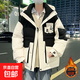 New cotton-padded jacket for men in winter, thickened with cotton and warm, men's cotton-padded jacket, handsome teenagers and big children's hooded cotton-padded jacket, beige 802 XL recommended 125-140Jin Jin is equal to 0.5 kg