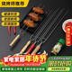 MEIJINJIA wooden handle chicken wing fork stainless steel barbecue skewers disposable fork U-shaped sausage fork BBQ tools 10 pieces