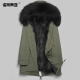 Noletia's new fur all-in-one mid-length fur coat leather coat men's raccoon coat Maoist overcoat winter men's military green 180XXL