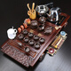 Hongguan complete set of purple sand ceramic kung fu tea set tea tray automatic induction cooker tea table tea sea tea ceremony home office 01 style cup holder auspicious clouds + embossed purple sand = 398