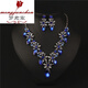 Meng Junchen European and American luxury exaggerated crystal gem collarbone necklace earrings set dinner dress feminine fashion accessories blue