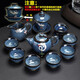 Beautiful and high-quality tea set set with gilt silver obsidian glazed Kungfu tea set complete set of ceramic teapot and tea cup as a gift Lan Fei teapot Jiaolong tea washing Tenglong 15 pieces