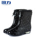 Reliable warmth plus velvet rain boots women's fashionable outdoor medium tube waterproof rain boots water shoes rubber shoes rain boots overshoes anti-slip rubber shoes 523 black pink dot plus velvet 38