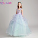 Jiao Ni girls' dress Elsa princess dress children's catwalk host piano performance dress evening dress wedding dress flower girl fluffy gauze blue and green + bustle + headdress 140cm