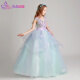 Jiao Ni girls' dress Elsa princess dress children's catwalk host piano performance dress evening dress wedding dress flower girl fluffy gauze blue and green + bustle + headdress 140cm