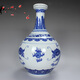 Xindeheng Jingdezhen Ceramics 5 Jin Jin equals 0.5 kg blue and white porcelain sealed long neck flat lid wine bottle cool bottle wine jar double dragons playing with beads 5 Jin Jin equals 0.5 kg packed cool bottle double dragons playing with beads