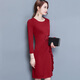 FUBIXIAN 2017 new autumn ruffled beaded dress nine-quarter sleeves slim and elegant professional women's wear Q8021 maroon L FUBIXIAN 2017 new autumn ruffled beaded dress nine-quarter sleeves slim and elegant professional women's wear Q8021 maroon L