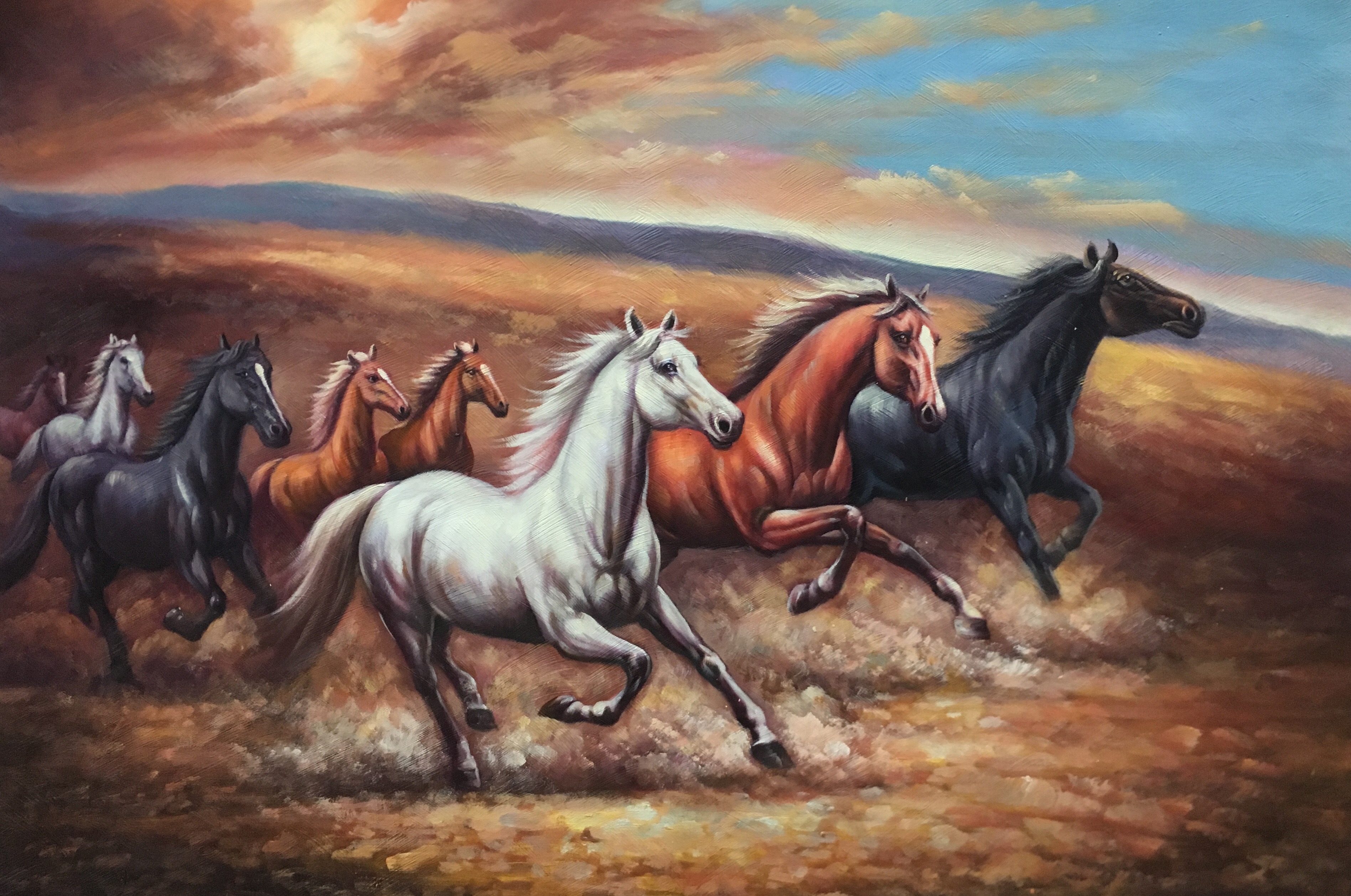 此画为纯手绘动物装饰油画-八骏马,尺寸60/90厘米,为原创作品 此画为