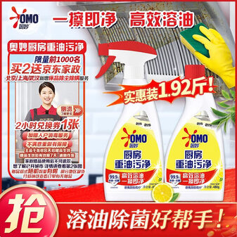 奥妙厨房清洁剂重油污净柠檬西柚香型双瓶装 含替换装480g×2