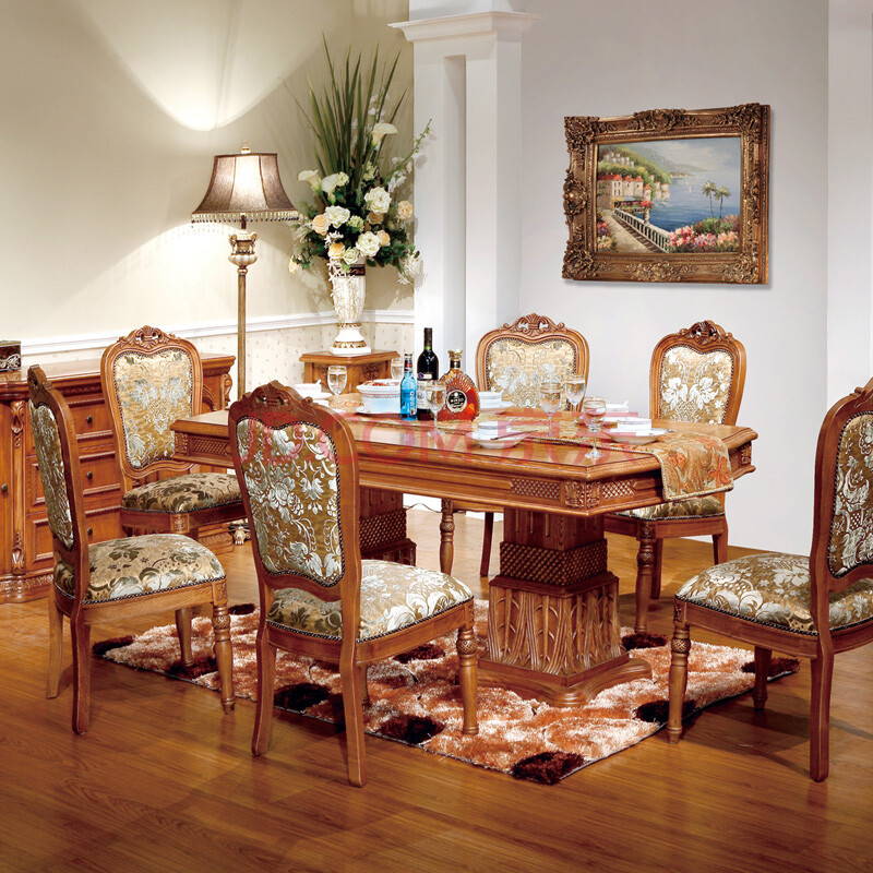 餐厅家具 餐桌 卡梅尔9007木制餐桌餐椅 贵族餐厅餐桌.