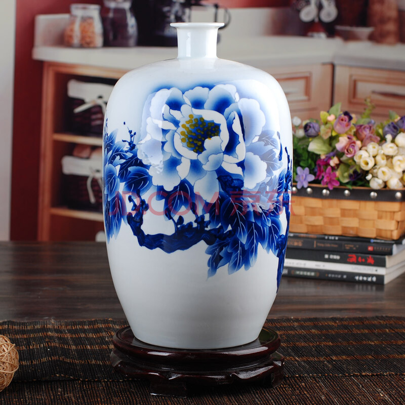 景勤 景德镇手绘釉上彩牡丹 陶瓷花瓶家居摆件