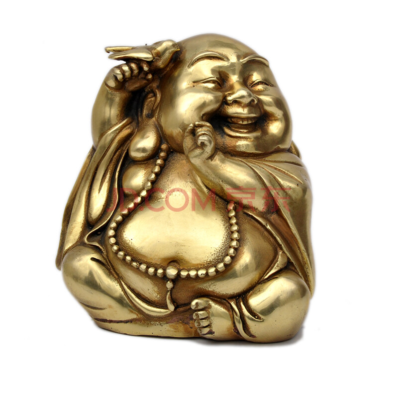 求福阁开光铜质弥勒佛风水摆件工艺品家居装饰品吸财黄金袋751018