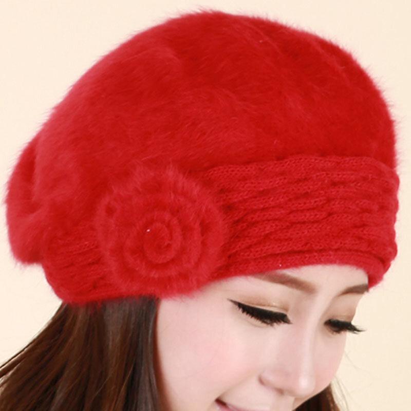 可爱时尚女帽冬天女士帽子秋冬贝雷帽兔毛帽子新款 大红图片-京东商城