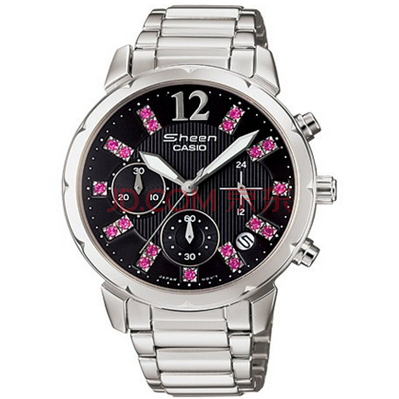 卡西欧(casio)切割菱形镜面镶钻水钻皮带女士手表女表 she-5012d-1a