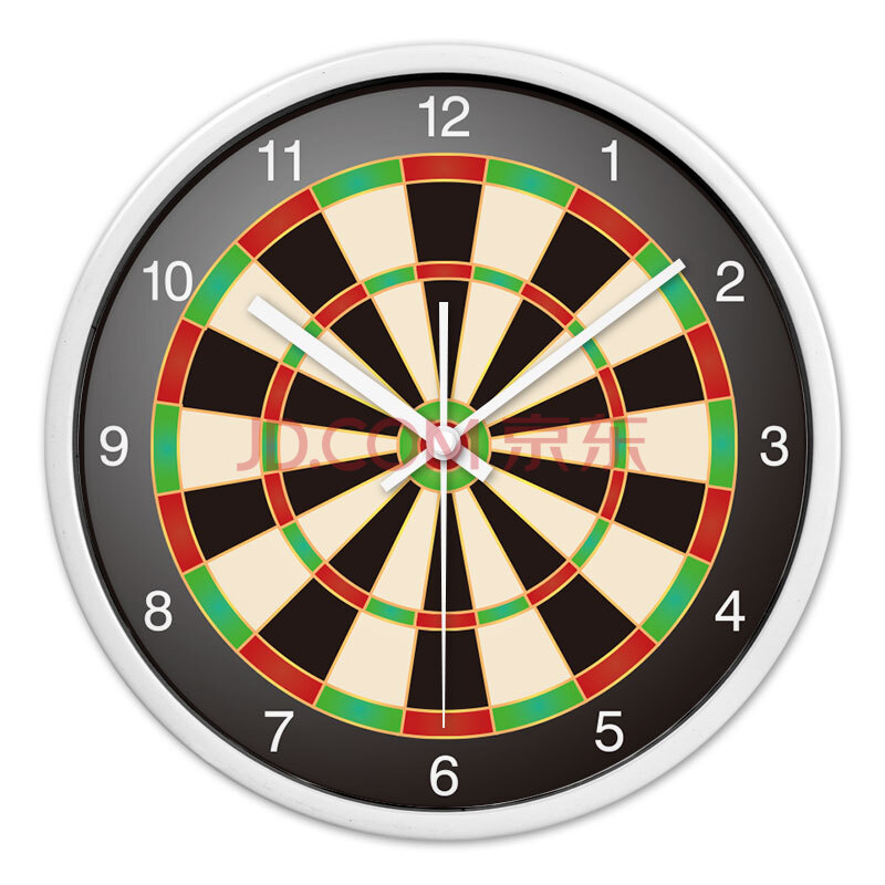 时光机 客厅创意挂钟飞镖盘圆形绿红黑超静音挂钟表9j40107g 白色外框