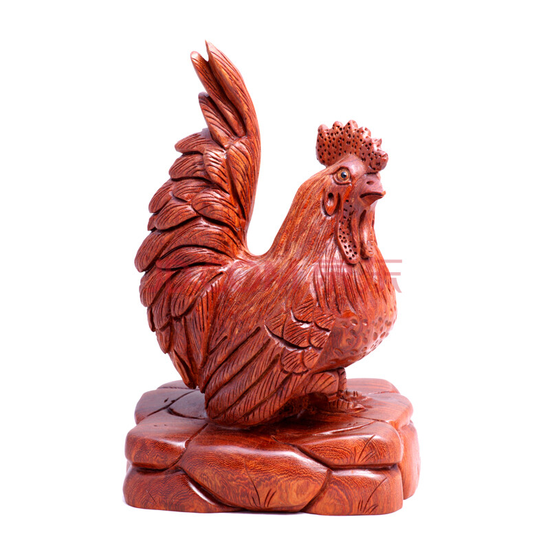 和卉堂 红绿檀金鸡鸣福 鸡摆件 创意家居装饰品 新年结婚礼品 红檀木