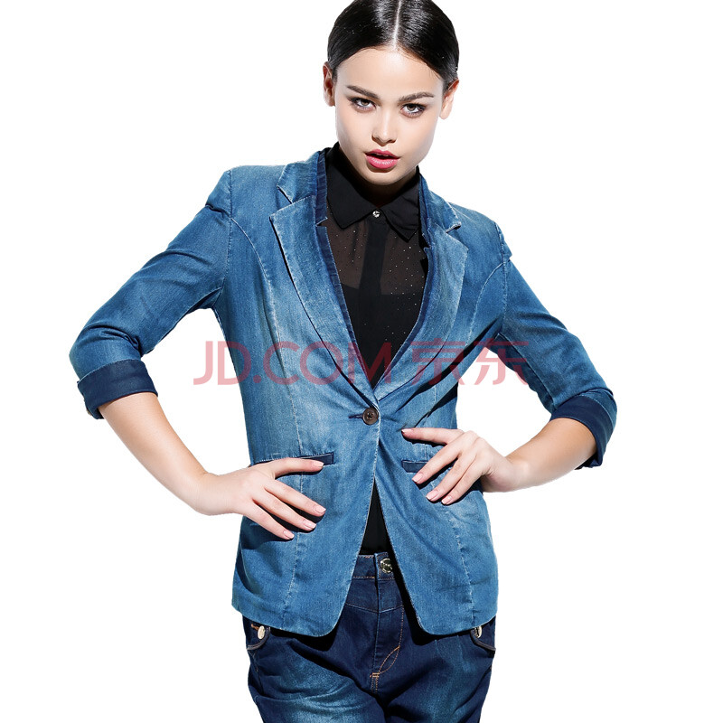 only2013秋装新品含天丝七分袖修身女牛仔西服l|113355009 510洗水