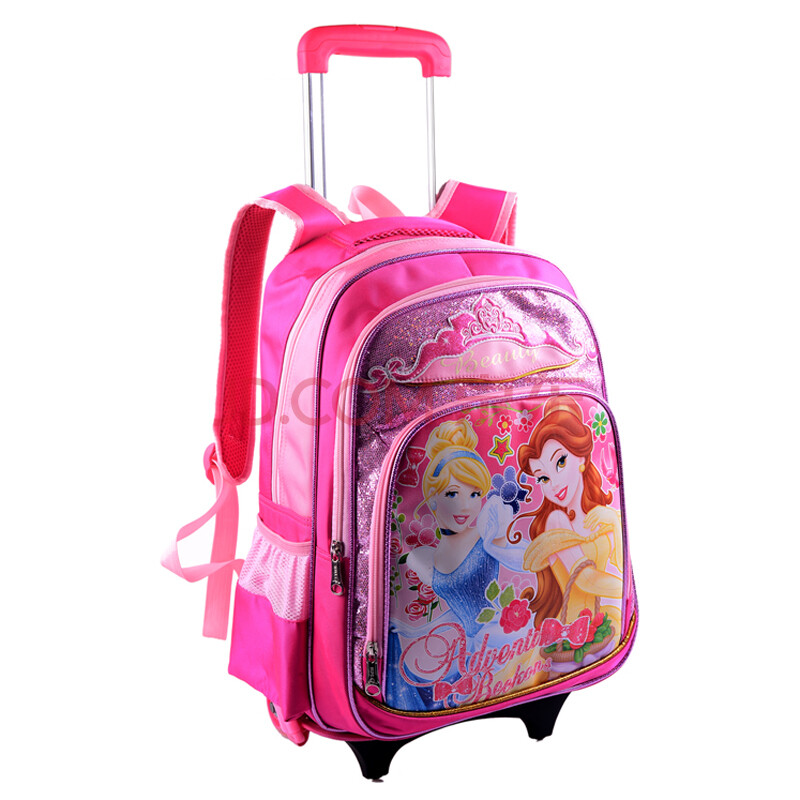 自然鱼 2014新款中小学生拉杆书包女男学生书包拉杆双肩书包 玫瑰红色