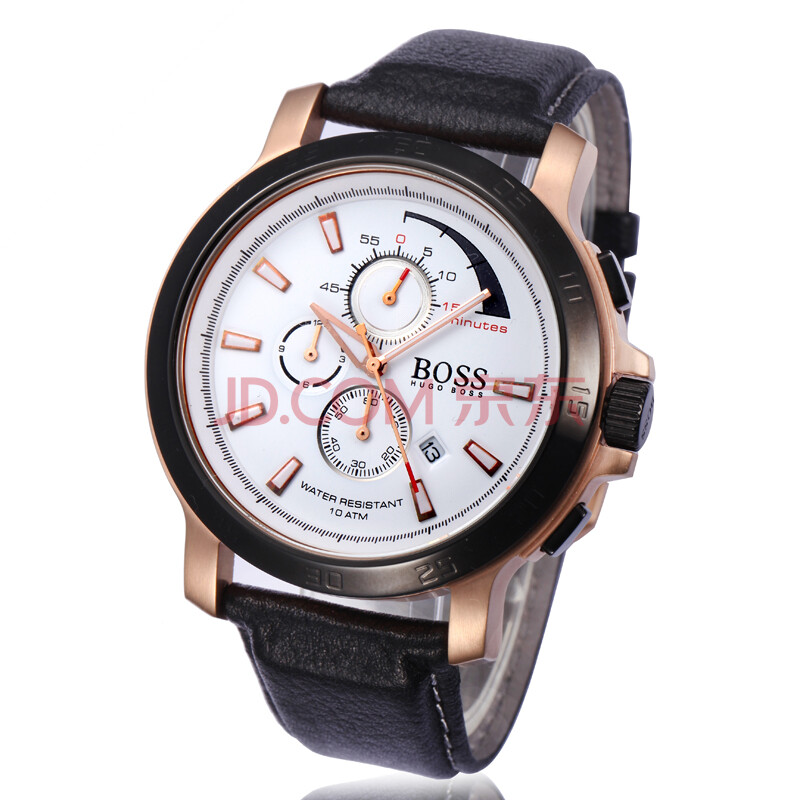 雨果博斯boss1512394 多功能男士计时手表 真皮条钉表带圆形表盘