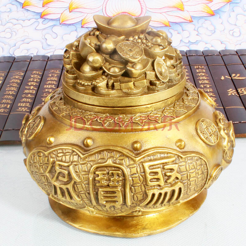 妙如意 开光纯铜聚宝盆摆件 招财聚财守财 家居必备 6寸
