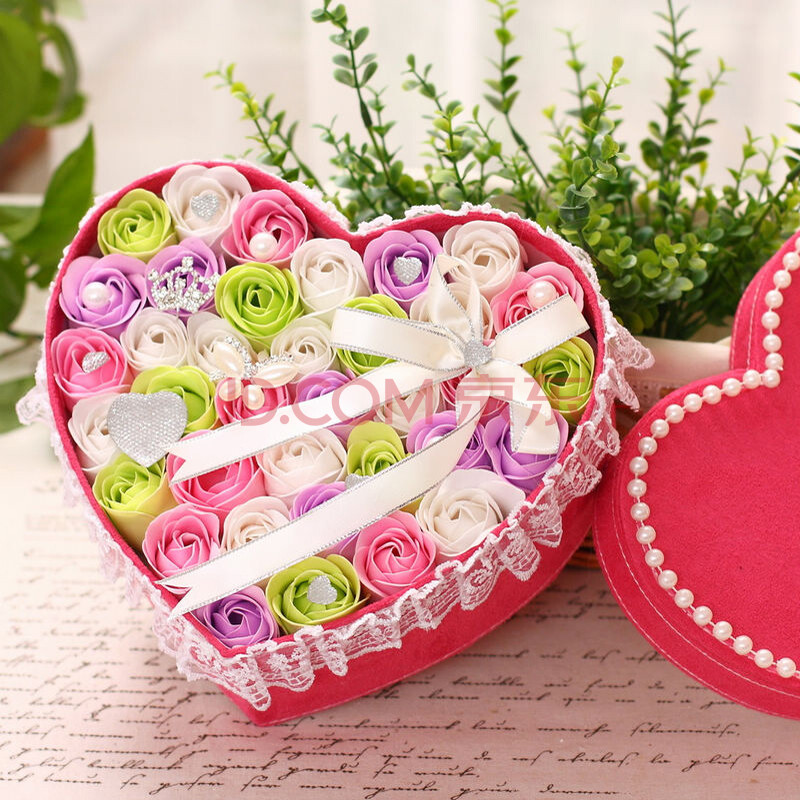 珍珠钻香皂花心形礼盒 送女生朋友老婆闺蜜同学 生日情人节礼物创意新