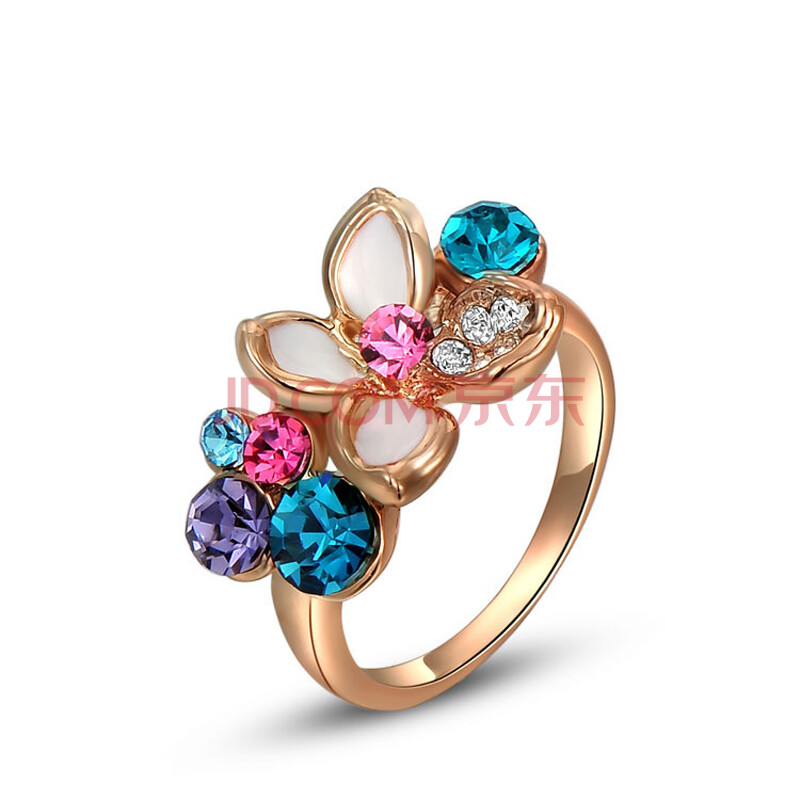 戒指 水晶玫瑰金四瓣花戒指 戒指女款 时尚首饰品配饰 戴蒙之恋 s1