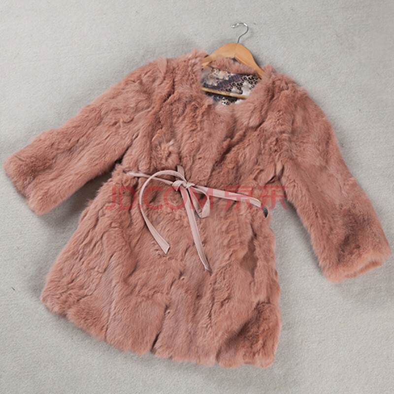 可曼 o-kmai 2013冬季女装新款气质兔毛配腰带皮草外套fzl8916 象皮粉