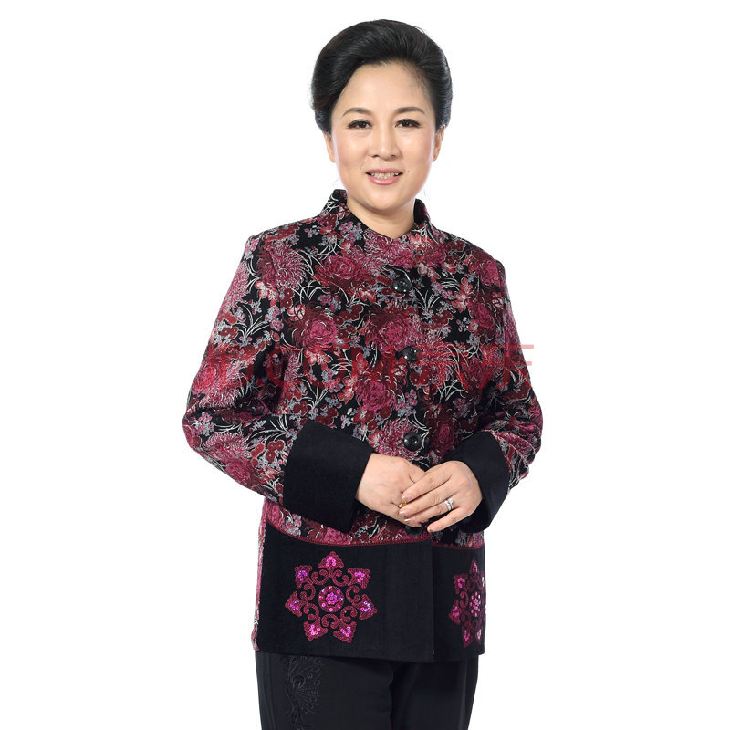 时尚秋冬装中老年妈妈服装立领中国风唐装外套 qtt娇美女人大花外套