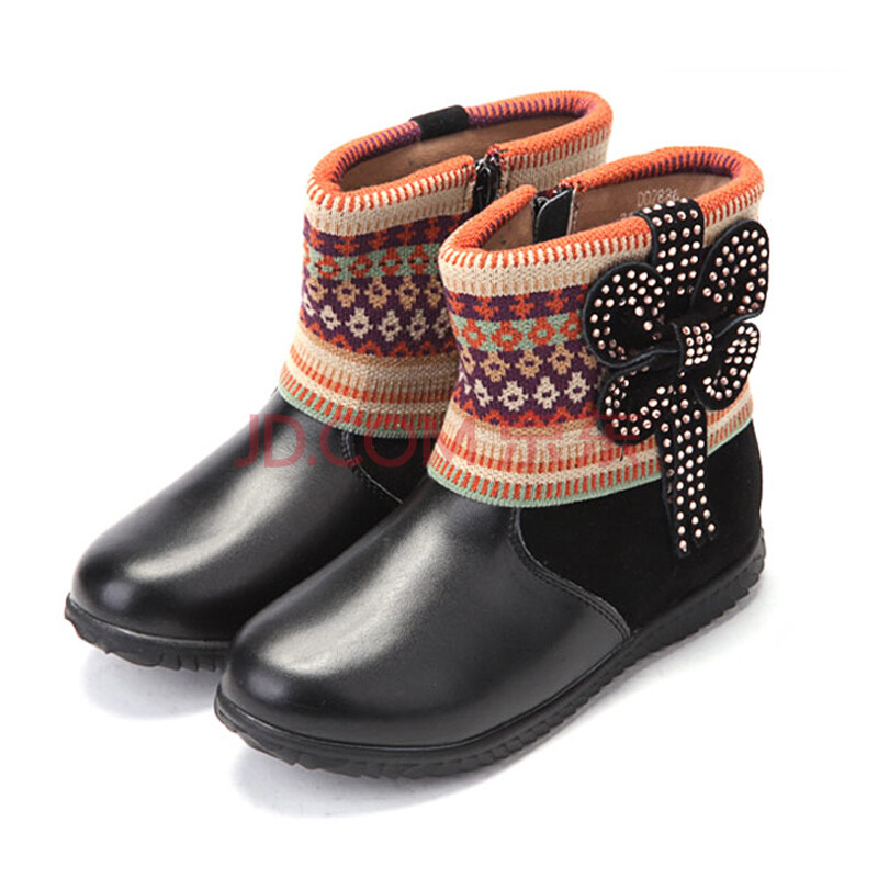 小叮当 童靴女童靴子 短靴冬季韩版儿童皮靴dd2886