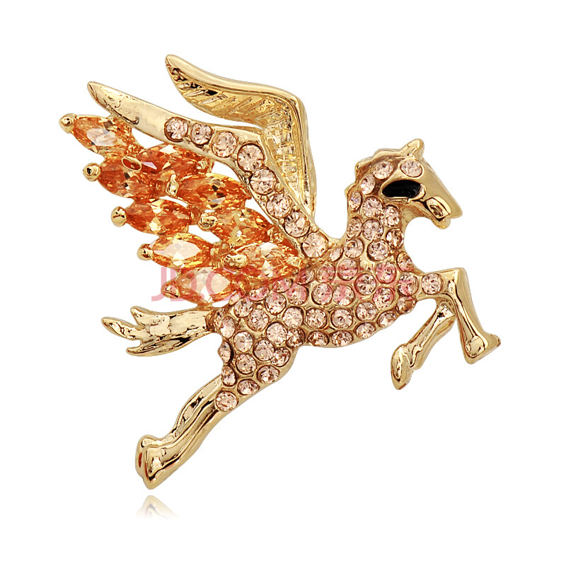小飞马 韩国时尚女 本命年马 水晶锆石满钻胸花胸针领针 金香槟色757