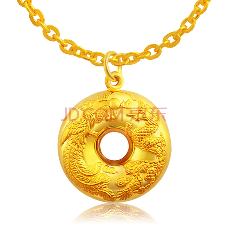 百利金珠宝 24k黄金吊坠 龙凤平安扣 999千足金龙凤呈祥项坠 3.82g