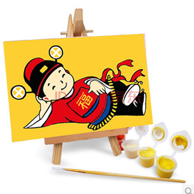 包邮亲子迷你diy益智手工画手绘自助数字油 画 单款 带画架 小福将