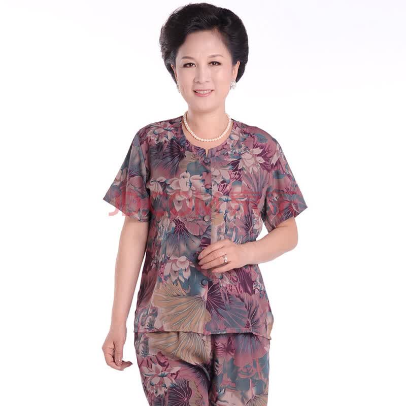 中老年女装夏装套装中年妈妈装新款大码短袖t恤服装老年人上衣衬衫