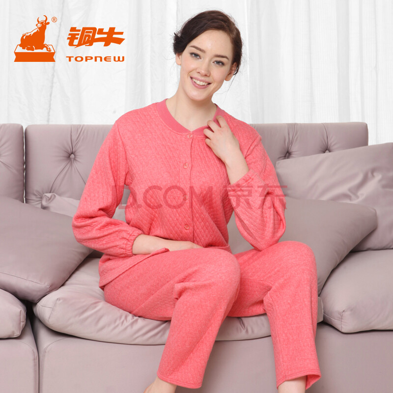 铜牛内衣 保暖开襟居家女套 0707-5363/9901 红粉 165/90