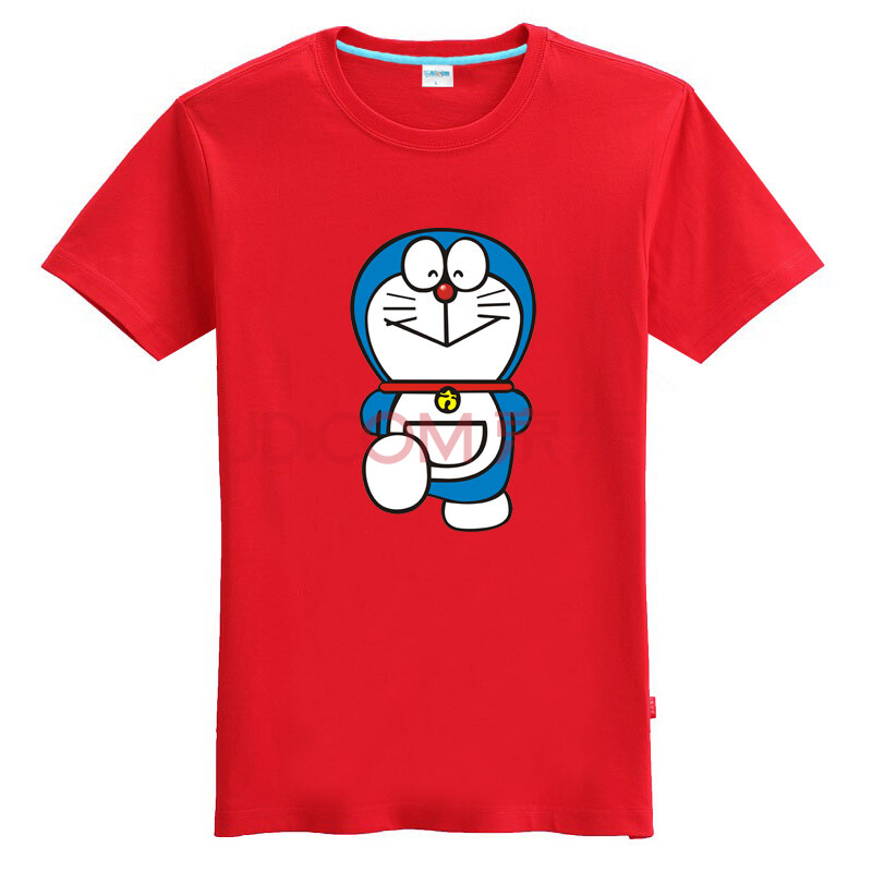 个性潮流日本动漫t恤-机器猫-哆啦a梦-萌-纯棉胖子加大码短袖t恤 红色