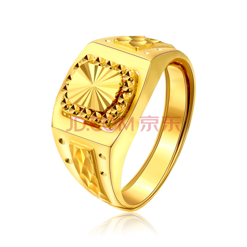 【热卖年货】九九九九黄金珠宝 au9999纯金饰品 钻面大气男戒 时尚