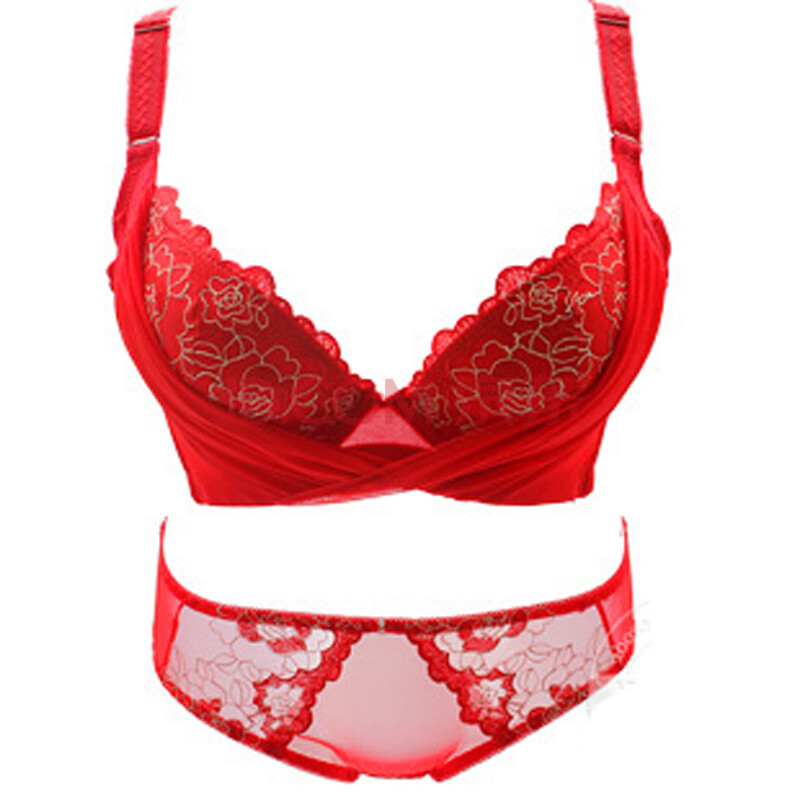 宜舒黛 可爱少女蕾丝聚拢文胸 小胸聚拢内衣 红色文胸套装(送内裤) 34
