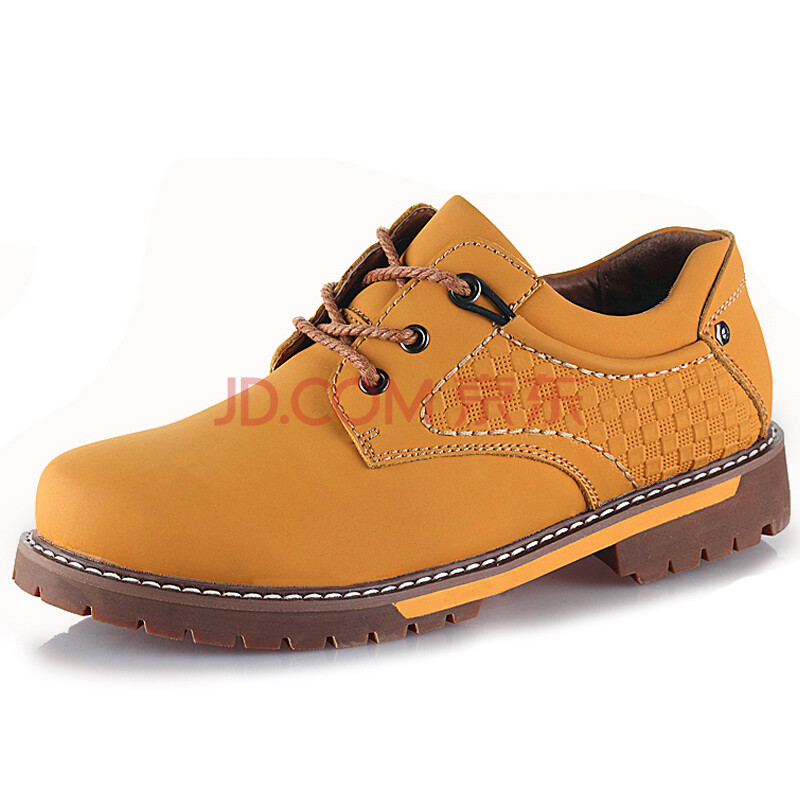 卡却男士休闲鞋欧美户外工装鞋男款真皮厚底低帮大头皮鞋130922 黄色