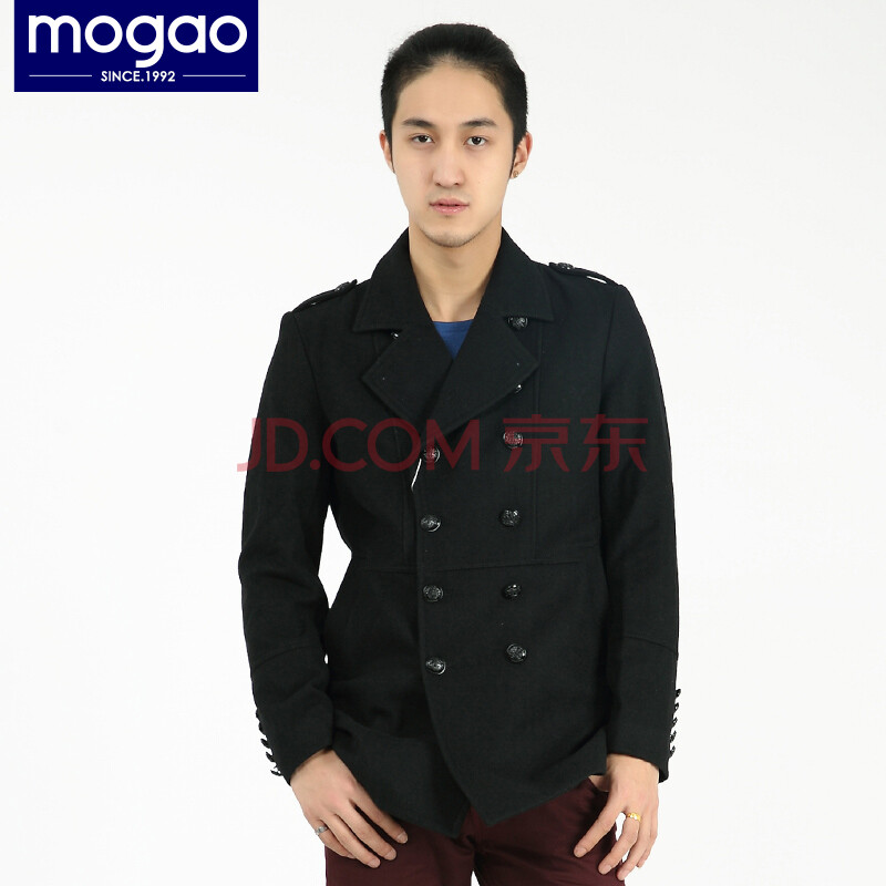 摩高正品 冬季男装中长款时尚呢外套 深花灰黑色s43675 黑色 s