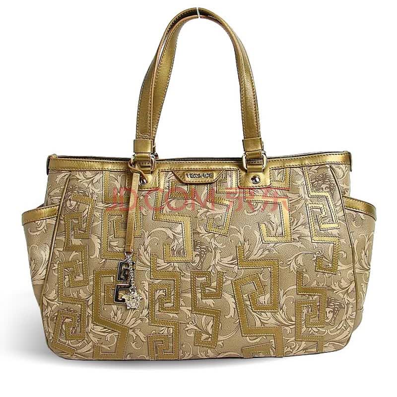 versace 范思哲女士金色牛皮回形纹印花底单肩手提包 金色