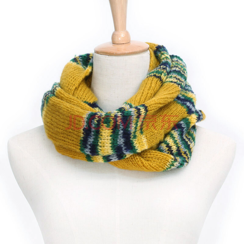 咏咭美 横条夹花围巾 中性 情侣款 冬天羊毛毛线围巾麻花针织围脖wj