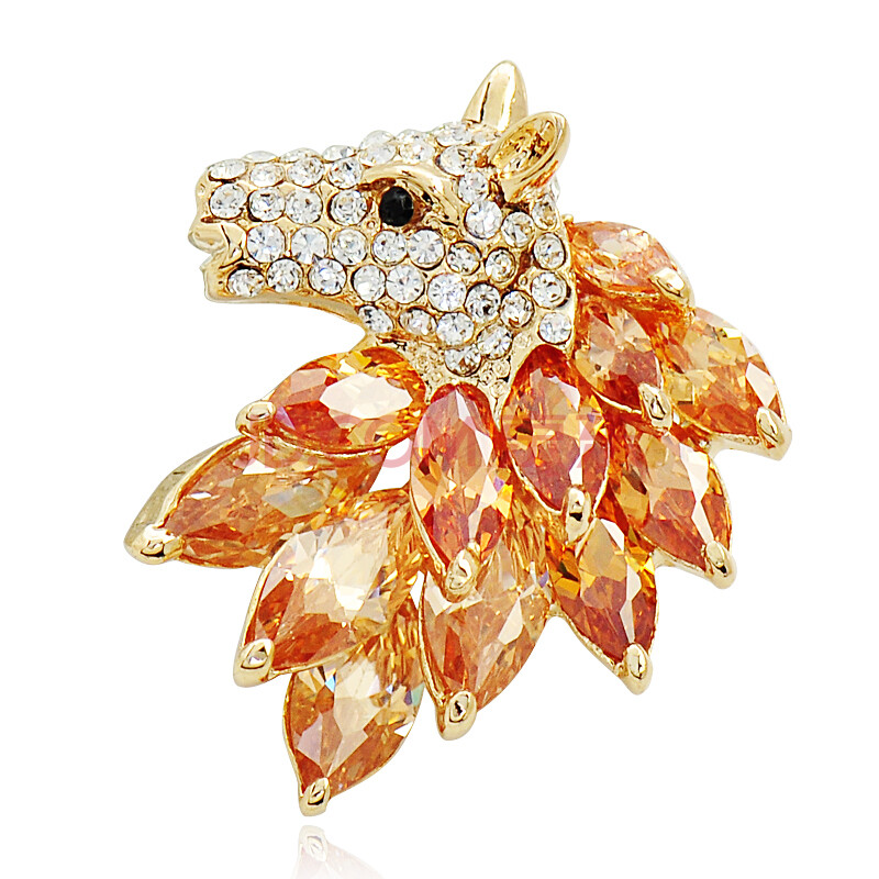 十二生肖马 属相马 本命年转运 韩版时尚 女 个性水晶胸针胸花 香槟色